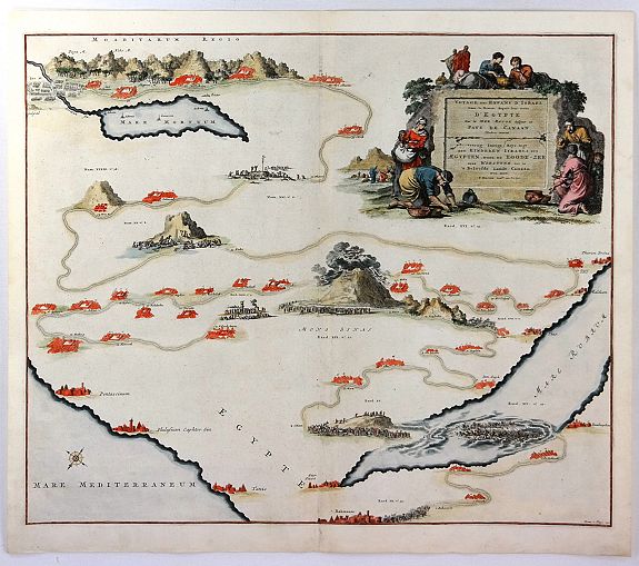 MORTIER, P., Voyage des Enfants D'Israel dans le Desert Depuis Leur Sortie D'Egypte par la Mer Rouge, antique map, old maps