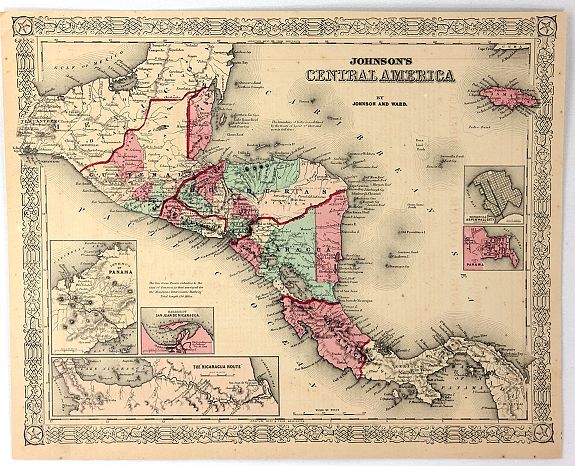 JOHNSON & WARD., Johnson's Central America, antique map, old maps