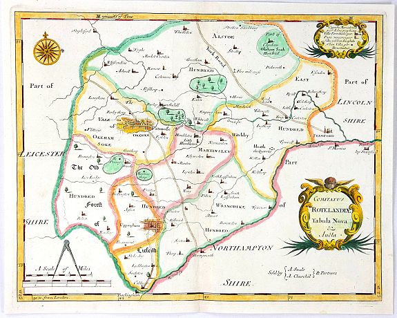 MORDEN, R., Comitatus Rotelandiae Tabula Nova & Aucta, antique map, old maps