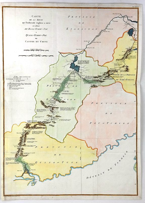 TARDIEU., Carte de la Route que l'ambassade Anglais a Suive en Allant de Hang-Tchou-fou a Qhang-Tchou-Fou ou canton en Chine, antique map, old maps