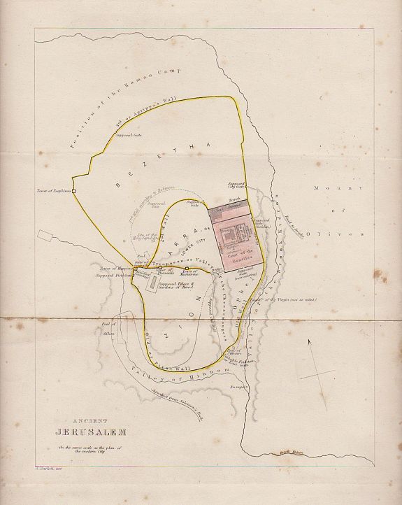 H. Bartlett. , Ancient Jerusalem (Holyland), antique map, old maps