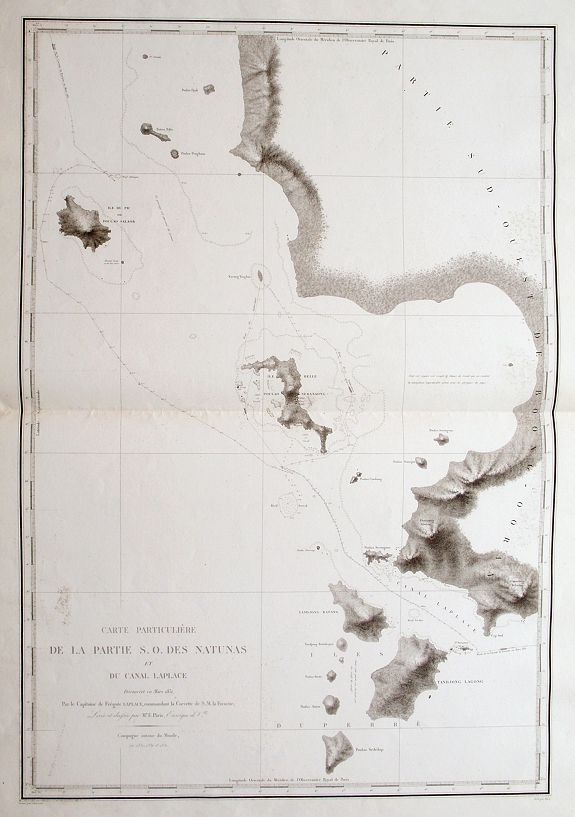 LAPLAGE, C. P. T., Carte Particulière De La Partie S. O. Des Natunas Et Du Canal Laplace: Découvert en Mars 1831,..., antique map, old maps