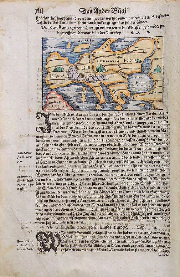 Munster, S., De Europa, antique map, old maps