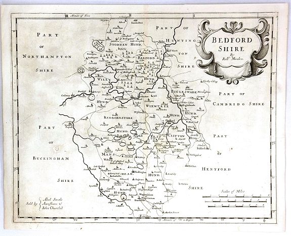 MORDEN, R., Bedfordshire, antique map, old maps