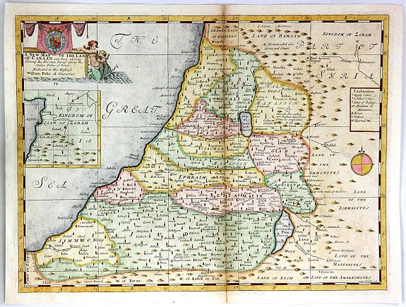 WELLS, E., A New Map of the Land of Canaan, antique map, old maps