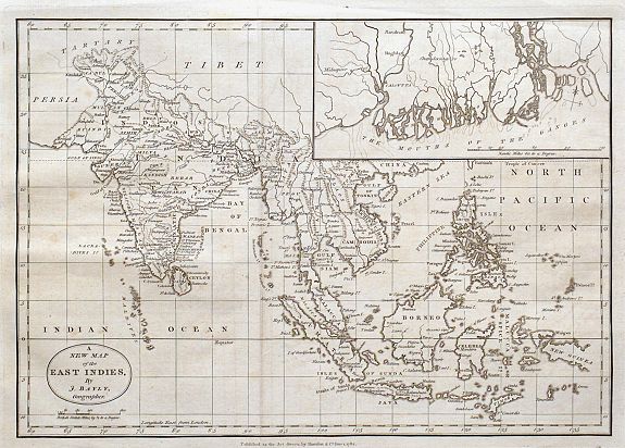 BAYLY, J., A new map of the East Indies,..., antique map, old maps