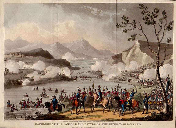 CRUIKSHANK, G., Napoleon at the Passage and Battle of the River Tagliamento., antique map, old maps