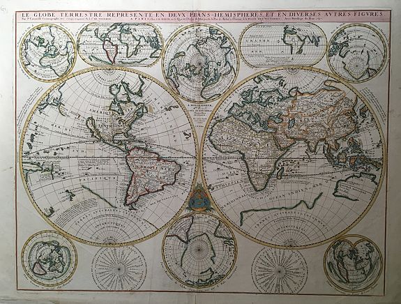CORONELLI, V.M. / NOLIN, J.B., Le Globe Terrestre Represente en Deux Plans-Hemispheres, et en Diverses autres Figures.., antique map, old maps