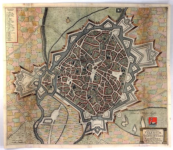 DE WIT, F., Ichnographia Munitissima Urbis Valentiae Quae Gallice Pronunciatur Valenciennes Belgice., antique map, old maps