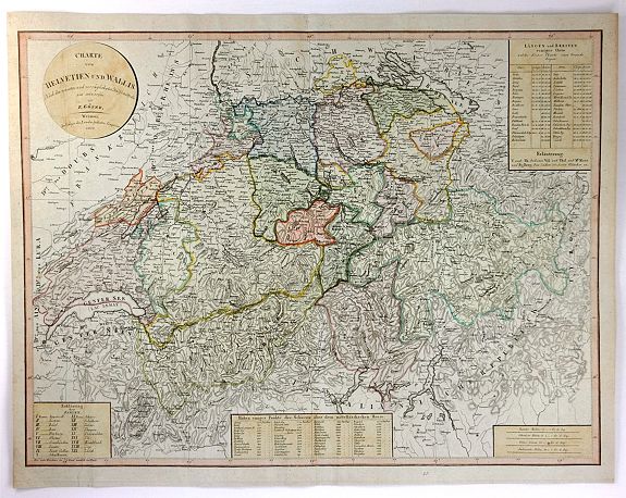 GOTZE, F., Charte von Helvetien und Wallis., antique map, old maps