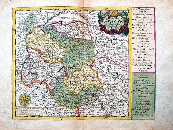 SCHREIBER, J. G., Das Hertzogthum Savoyen..., antique map, old maps