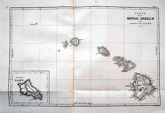 DUMONT-D'URVILLE, J. S. C., Karte der Hawaii Inseln zur malerischen Reise um die Welt 1835., antique map, old maps