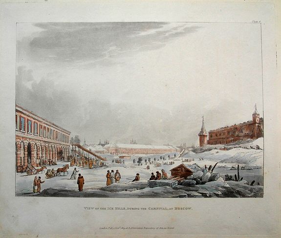 ACKERMANN, R., View of the ice hills, during the carnival at Moscow., antique map, old maps