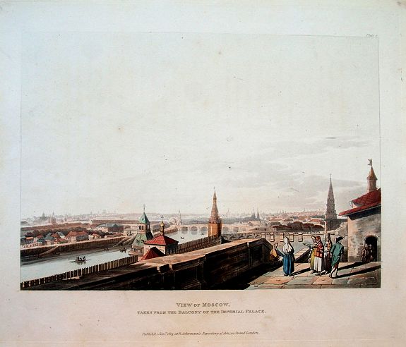 ACKERMANN, R., View of Moscow, taken from the balcony of the Imperial Palace., antique map, old maps