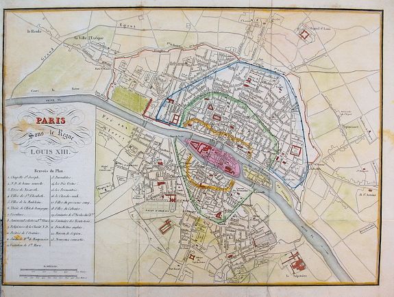 ANONYMOUS, Paris sous le regne de Louis XIII., antique map, old maps