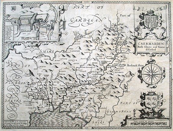 SPEED, J., Caermarden Both Shyre and Towne described., antique map, old maps