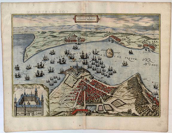 BRAUN, G. & HOGENBERG, F., Freti Danici or Sundt Accuratiss Delineatio., antique map, old maps