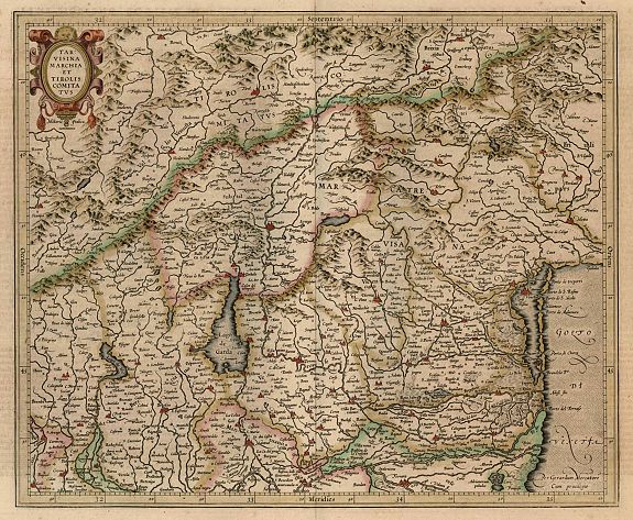 MERCATOR, G. , Tarvisina Marchia Et Tirolis Comitatus., antique map, old maps