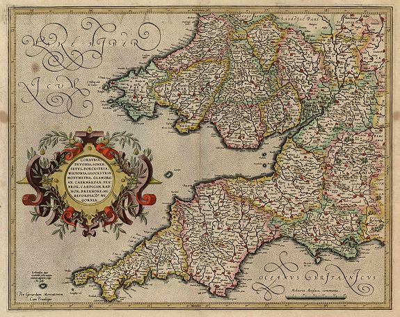 MERCATOR, G. , Cornubia, Devonia, Somersetus, Dorcestria, Wiltonia, Glocestria, Monumetha, Glamorgan,.., antique map, old maps