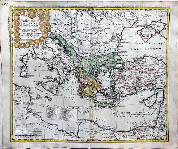 HOMANN HEIRS., Imperii Turcici Europaei Terra in primis Graeciae., antique map, old maps