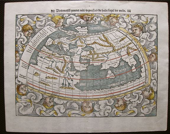 MÜNSTER, S., Ptolemaisch General Tafel Begreissend die halbe Rugel der Weldt, antique map, old maps
