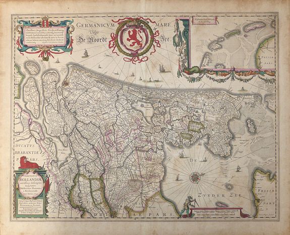HONDIUS, H., Comitatus Hollandiae novissima description Designatore Balthazaro Florentio a Berckenrode Anno Domini 1629., antique map, old maps