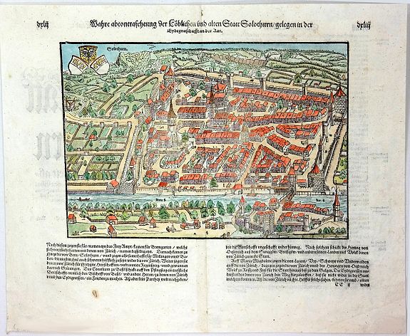 MÜNSTER, S., Wahre abcontrasehtung der Loblichen und alten Statt Solothurn / gelegen in der Eydtgnoschaffe an der Uar, antique map, old maps
