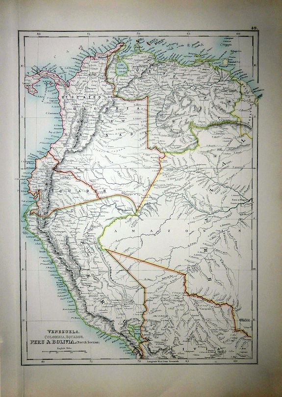 BLACK, Adam & Charles, Venezuela, Colombia, Equador, Peru & Bolivia., antique map, old maps