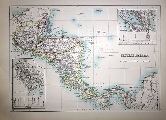 BLACK, Adam & Charles, Central America., antique map, old maps