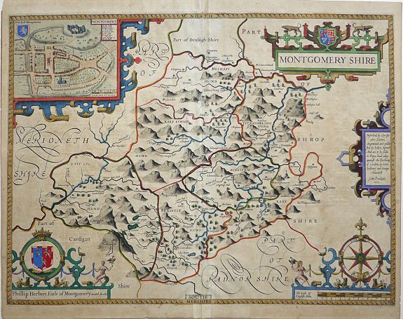 SPEED, J., MONTGOMERY SHIRE., antique map, old maps