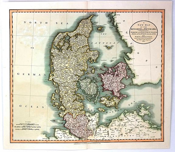 CARY, J., A New Map of the Kingdom of Denmark, Comprehending North and South Jutland, Zeeland, Fyen, Laaland, and Part of Holstein, antique map, old maps