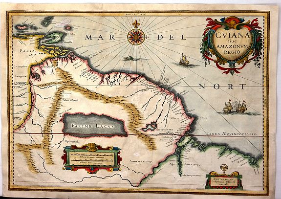 BLEAU, W., Guiana Siue Amazonu, Regio, antique map, old maps