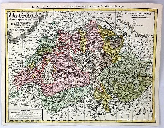 HOMANN HEIRS, Helvetia Tredicim Statibus Liberis., antique map, old maps