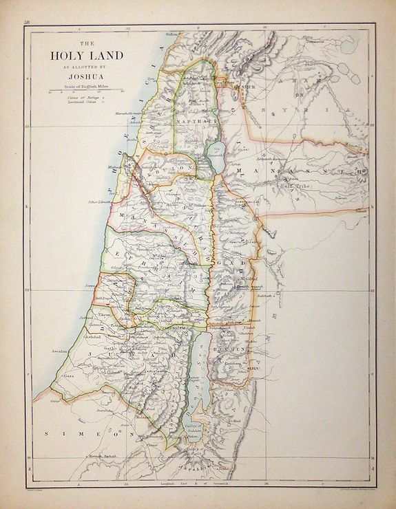 W & A K Johnston. , The Holy Land as Allotted by Joshua , antique map, old maps