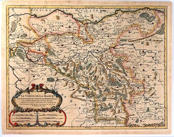 SANSON / JAILLOT., Le Comte de la Marck, les Seigneuries des Abbayes de Werden, d'Essen et la Ville Imperiale de Dortmundt, antique map, old maps