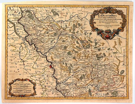 SANSON / JAILLOT., Le Duche de Berg, Le Comte de Homberg, Les Seigneuries de Hardenberg et de Wildenborg, antique map, old maps