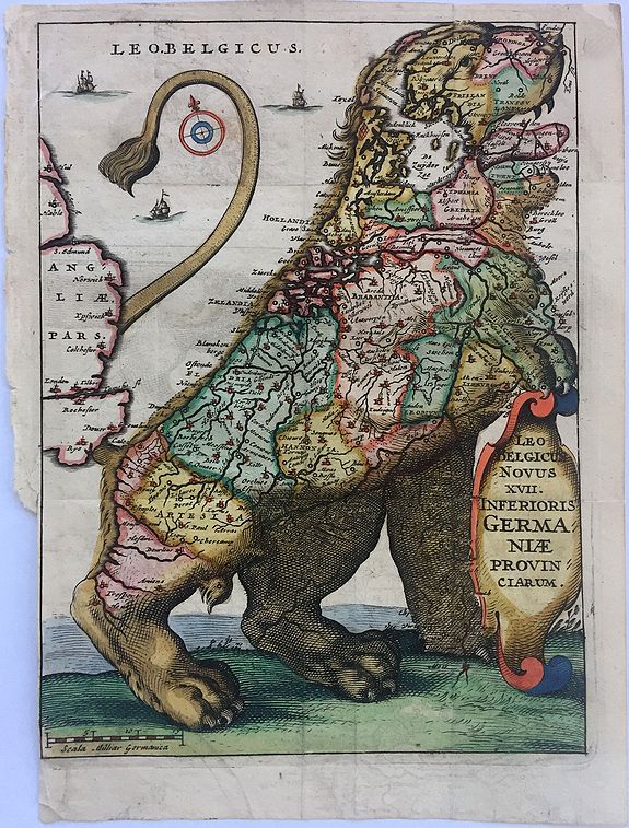 STRADA, F., Leo Belgicus (Novus XVII Inferioris Germaniae Provinciarum), antique map, old maps