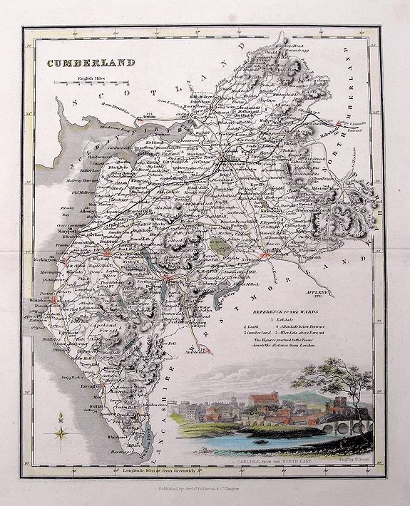 FULLARTON, A., Cumberland., antique map, old maps