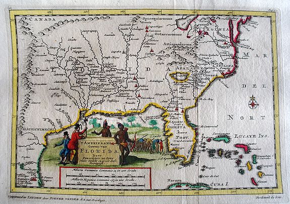 Van der Aa, P., T Amerikaans Gewest van Florida Door Ferdinand de Soto., antique map, old maps