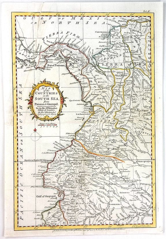 KITCHIN, T., Map of the Countires of the South Sea from Panama to Guayquil, antique map, old maps