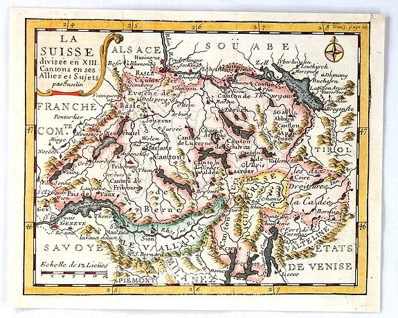 INSELIN, C., La Suisse Divisee en XIII Cantons en Ses Alliez et Sujets par Inselin, antique map, old maps