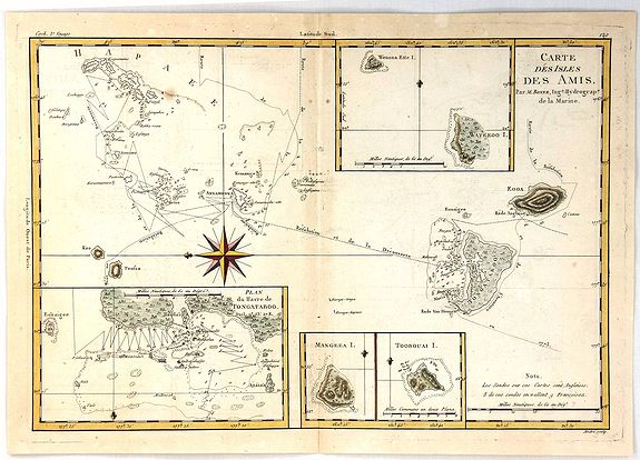 BONNE, R., Carte des Isles des Amis, antique map, old maps