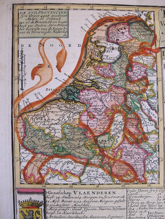 SCHENK, P., Tabula XVII Foederati Belgii Provinciarum (with Leo Belgicus inset map), antique map, old maps