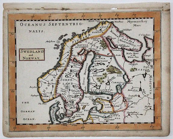 MOORE, JONAS Sir, SWEDLAND and NORWAY, antique map, old maps