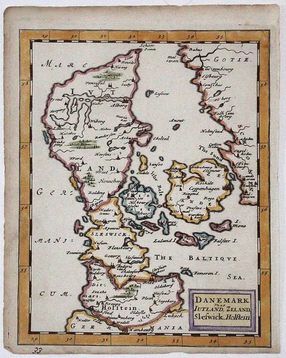 MOORE, JONAS Sir, DANEMARK yizt IUTLAND, ZELAND, Sleswick, Holstein, antique map, old maps