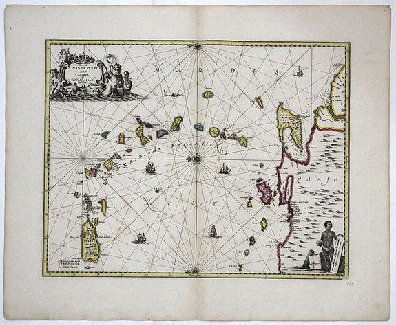 SCHENK P., VALK G., Insula S. Iuan de Puerto Rico Caribes. Vel Canibalum Insulae., antique map, old maps