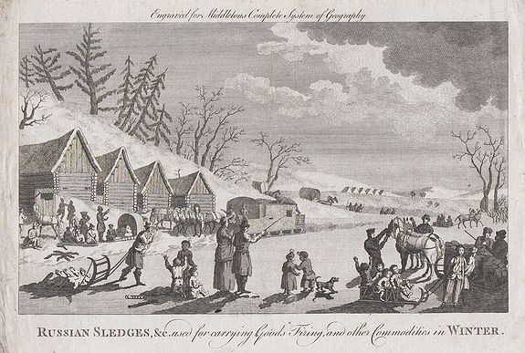 Thomas Bowen - J Cooke., Russian Sledges, &c. used for carrying Goods firing and other Commodities in Winter , antique map, old maps