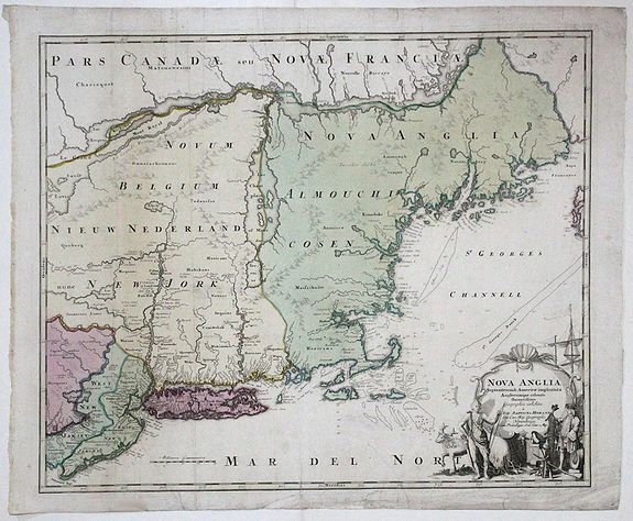HOMANN I. B., NOVA ANGLIA Septentrionali Americae impantata Anglorumique coloniis florentissima. Geographice exhibita a Ioh. Baptista Homann..., antique map, old maps