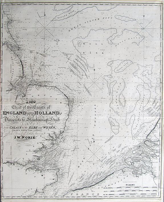 NORIE, J. W., A New Chart of the Coasts of England and Holland, from Dungeness to Flamborough Head and from Calais to the Elbe and Weser..., antique map, old maps