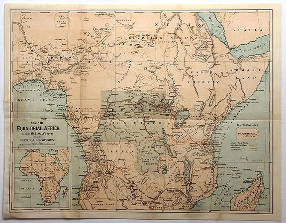 ANONYMOUS, Map of Equitorial Africa Showing Mr. Stanley's Route and All His Principal Discoveries., antique map, old maps